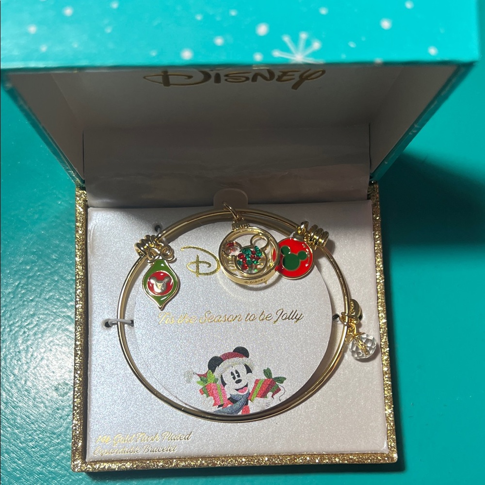 Disney Gold Holiday Charm Bracelet with Red and Green Accents